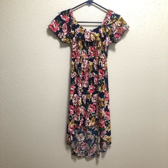 Young USA Girls High low Floral Off the Shoulder dress size small - Picture 2 of 4